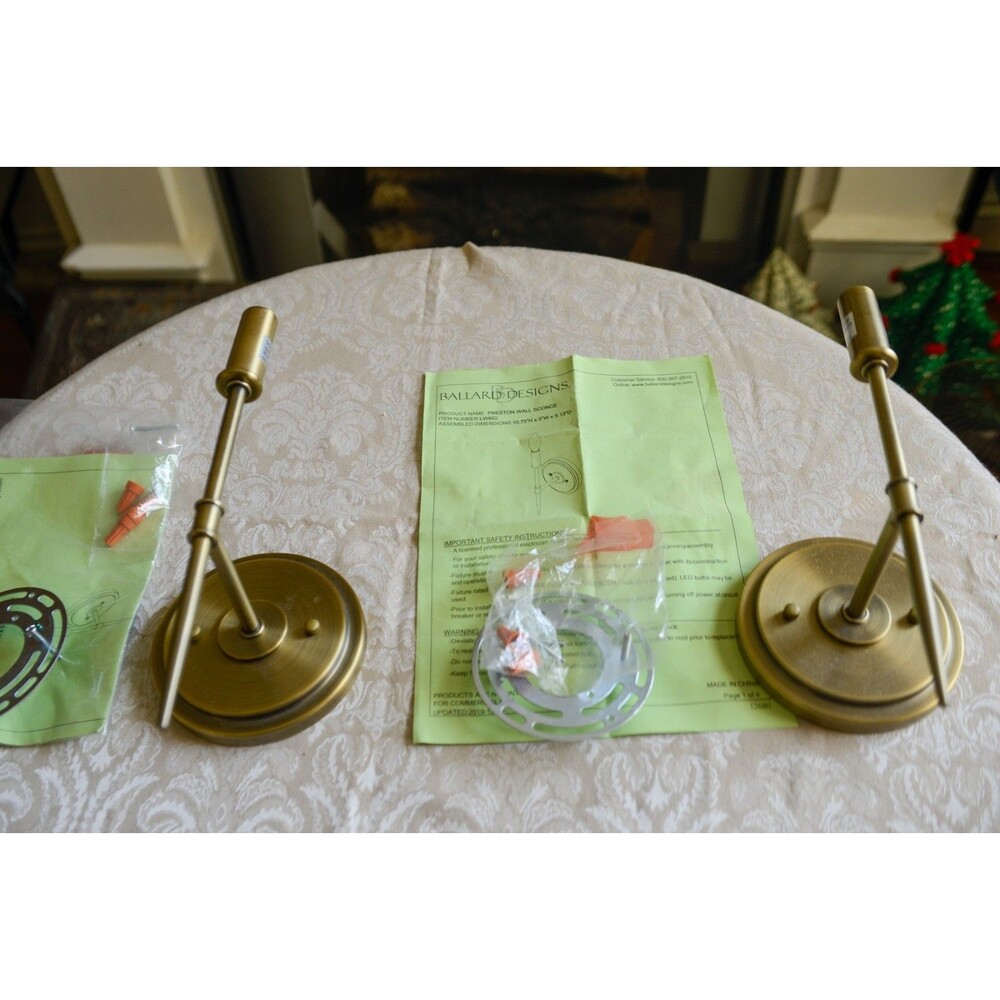 Set of 2 Preston by Ballard Designs Brass Finish Wall Sconces only  11" x 5"